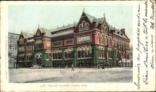 Ak Boston Massachusetts USA, Kunstmuseum, charakteristische Architektur, umgeben von Pflanzen