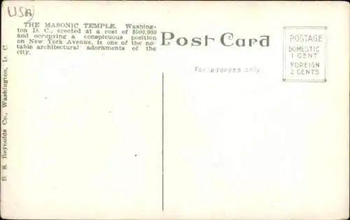 Ak Washington DC USA, New Masonic Temple