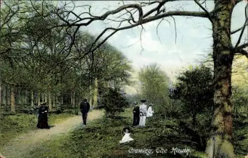 Ak Crawley West Sussex England, Farbige Landschaft, Spaziergänger, Bäume, Kinder, historische ...