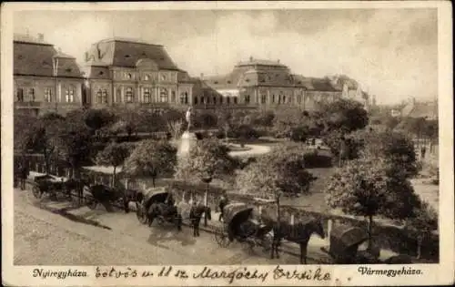 Ak Nyíregyháza Birkenkirchen Ungarn, Pferdekutschen, Ortsansicht