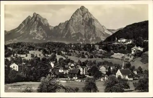 Ak Morschach Kt. Schwyz Schweiz, Blick auf den Ort und die Mythen