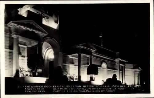 Ak Antwerpen Flandern, Exposition 1930, Partie du Pavillon Britannique la nuit