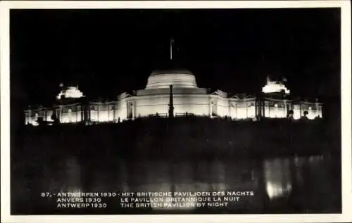 Ak Antwerpen Flandern, Britischer Pavillon bei Nacht
