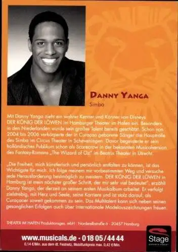 Ak Musicaldarsteller Danny Yanga, Portrait, Der König der Löwen, Autogramm