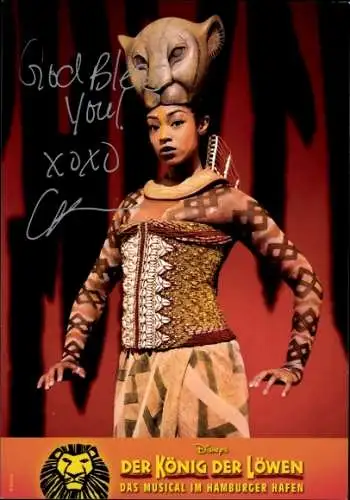 Ak Musicaldarstellerin Chantel Riley, Portrait, König der Löwen, Autogramm