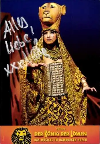 Ak Musicaldarstellerin Naima, Portrait, König der Löwen, Autogramm