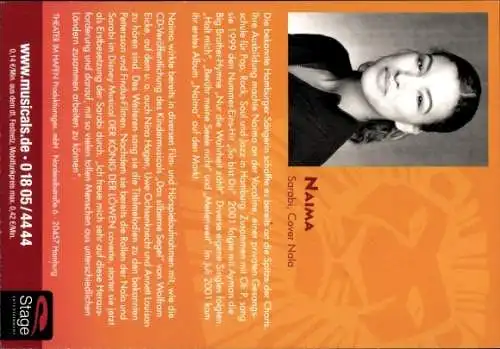 Ak Musicaldarstellerin Naima, Portrait, König der Löwen, Autogramm