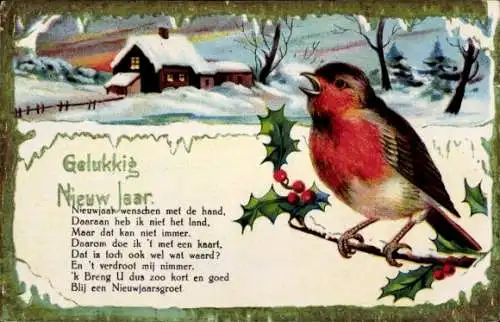 Ak Glückwunsch Neujahr, Vogel, Stechpalme