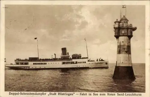 Ak Butjadingen Wesermarsch, Roter-Sand-Leuchtturm, Dampfer Stadt Rüstringen