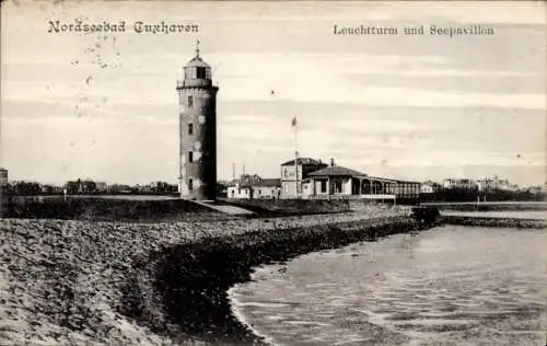 Ak Nordseebad Cuxhaven, Leuchtturm, Seepavillon