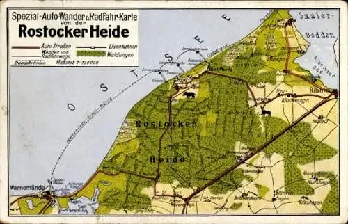 Landkarten Ak Rostock, Rostocker Heide, Graal Müritz, Warnemünde, Ribnitz, Saaler Bodden