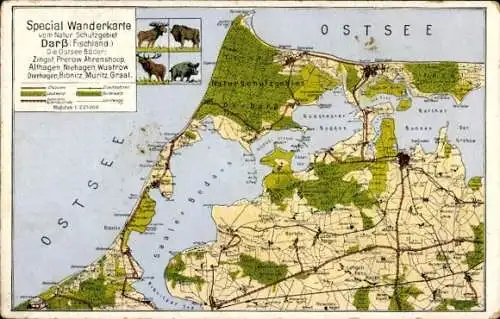 Landkarten Ak Darß, Spezial-Wanderkarte, Schutzgebiet, Ostseebäder
