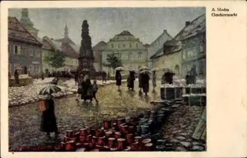 Künstler Ak Modes, A., Žatec Saaz Region Aussig, Floriansplatz, Getreidemarkt