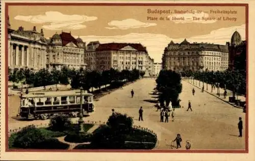 Ak Budapest Ungarn, Freiheitsplatz, Straßenbahn