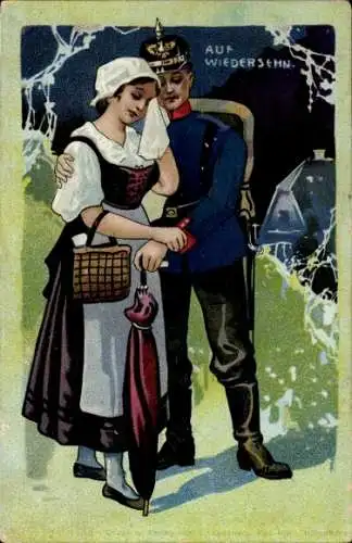 Ak Auf Wiedersehen, Deutscher Soldat beim Abschied von seiner Frau