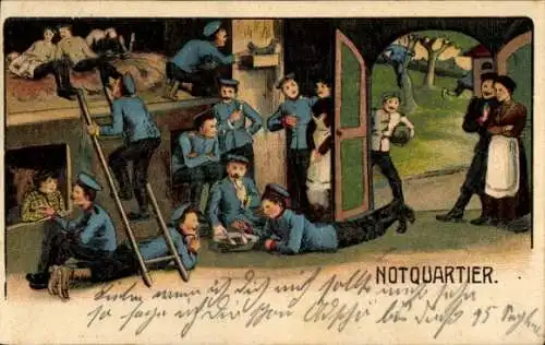 Ak Notquartier, Soldaten in einem Stall, Frauen