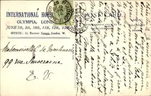 Künstler Ak Springreiter mit Pferd, Hürde