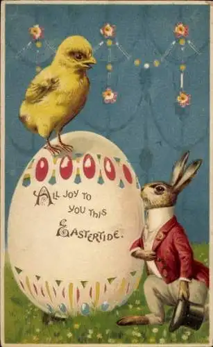 Ak Frohe Ostern, Küken, Osterhase, Osterei