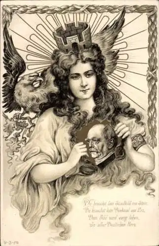 Litho König Albert von Sachsen, Germania, Adler, Mauerkrone