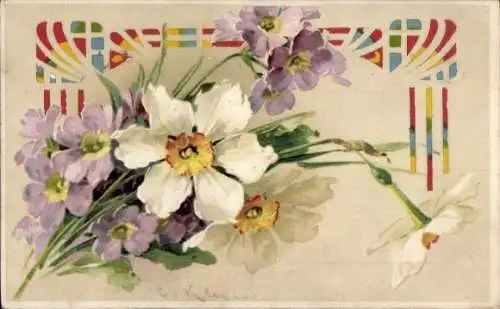 Ak Frohe Ostern, Blumenstraus