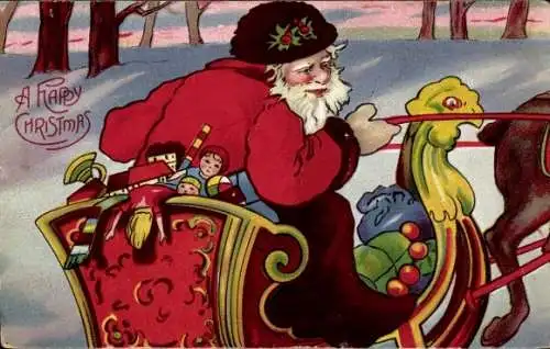 Ak Frohe Weihnachten, Weihnachtsmann auf Schlitten