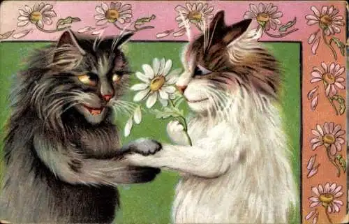 Litho Un peu, vermenschlichte Katzen, Liebespaar