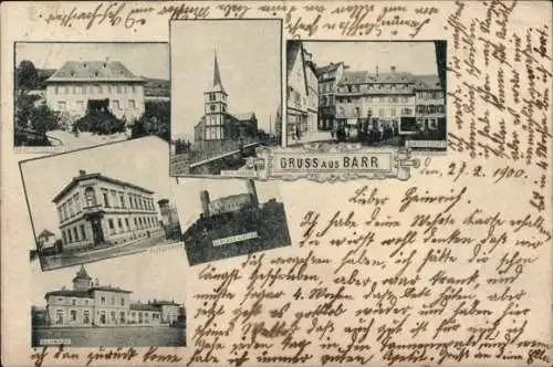 Ak Barr Elsass Bas Rhin, Fünf Ansichten von  Kirche, Gebäude und Landschaft