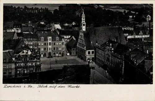 Ak Zwickau in Sachsen, Markt, Rathaus, Fachwerkhäuser