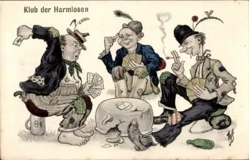 Künstler Ak Scheuermann, Willi, Klub der Harmlosen, Landstreicher beim Skat, Kartenspiel