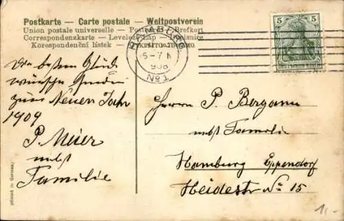 Ak Glückwunsch Neujahr, Wohnhaus, Schnee, Winter, Tannenbaum