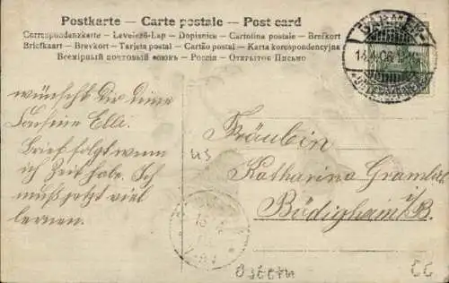 Präge Ak Ostern, Weidenkätzchen, Glocken