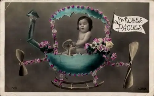 Ak Ostern, Kind, Luftschiff