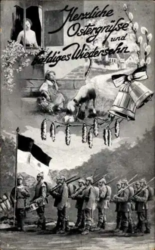 Ak Glückwunsch Ostern, Baldiges Wiedersehn, Soldaten, Lamm