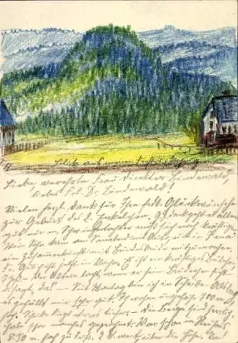 Künstler Ak Handgemalt, Ortspartie