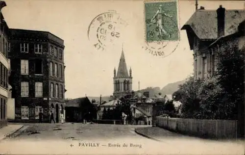Ak Pavilly Seine Maritime, Einblick in  Kirche im Hintergrund, historische Architektur