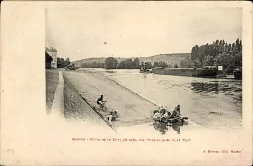 Ak Mantes Yvelines, Bords de la Seine en Aval, Vue Prise du Quai de la Tour
