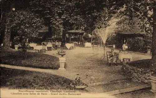 Ak Mantes Yvelines, Grand Jardin Restaurant, Wasserfontäne
