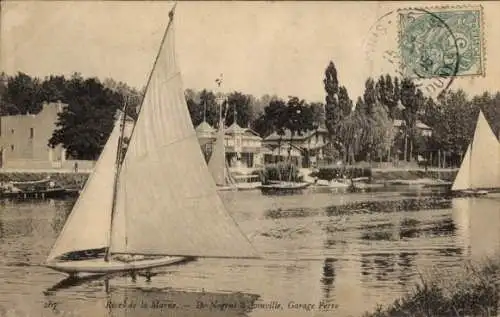 Ak Nogent sur Marne Val de Marne, Marne zwischen Nogent und Joinville, Garage Perre, Segelboote