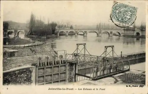 Ak Joinville le Pont Val de Marne, Les Ecluses et le Pont