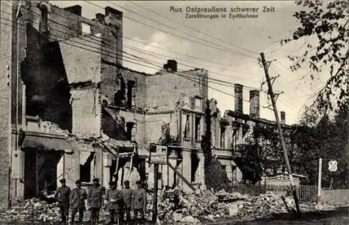 Ak Tschernyschewskoje Eydtkuhnen Eydtkau Ostpreußen, Zerstörungen, Ruinen, Soldaten, I. WK
