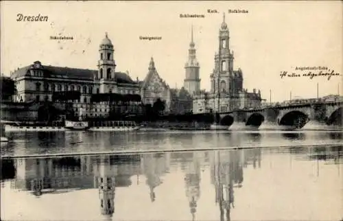 Ak Dresden Altstadt, Ständehaus, Georgentor, Schlossturm, Kath. Hofkirche, Augustusbrücke