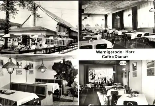 Ak Wernigerode im Harz, Café Diana, Innenansicht, Restaurant, Tische, Stühle, ländlicher Stil