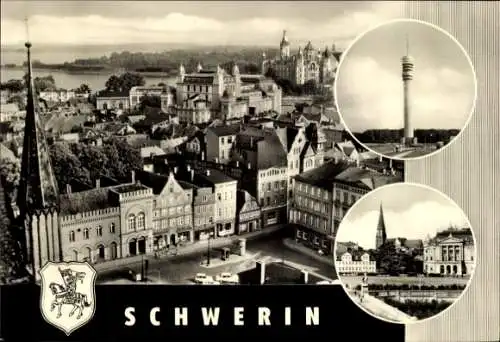 Ak Schwerin in Mecklenburg, Blick vom Dom auf das Staatstheater und Schloss, Dom