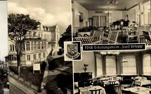 Ak Ostseebad Boltenhagen, Zwei Bilder des Erholungsheims, Gartenansicht, Interieur