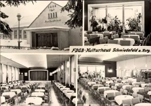 Ak Schmiedefeld am Rennsteig Suhl Thüringen, FDGB-Kulturhaus, Innenansichten, Tische und Stühl...