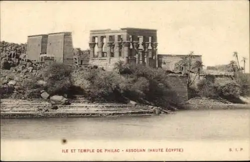 Ak Insel Philae Ägypten, Tempel von Philae, Ägypten, Nil, antike Architektur