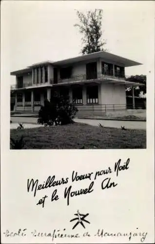 Ak Mananjary Madagaskar, Schulgebäude, Weihnachtswünsche, Neujahrswünsche, europäische Schule