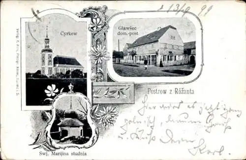 Ak Rosenthal Oberlausitz, Kirche, Glawšec dom.-post, Swj. Marijina studnja