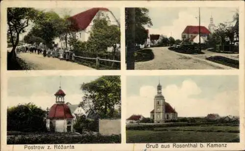 Ak Ralbitz Rosenthal Oberlausitz, Postrow z. Róžanta, Straßenansichten, Kirche