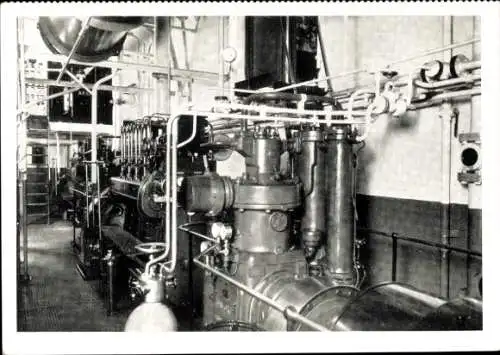 Ak MS Cläre Hugo Stinnes, Hilfsmaschine im Maschinenraum, Reederei Hugo Stinnes
